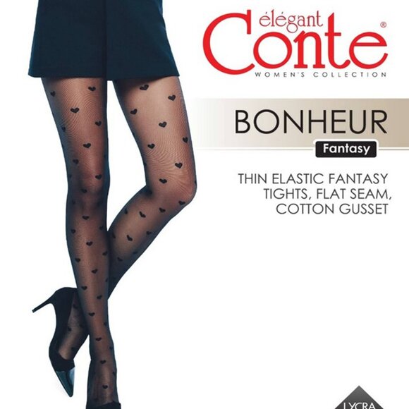 Conte Bonheur 20 Den - Fantasy Women's Tights with a "heart" pattern - Picture 1 of 12